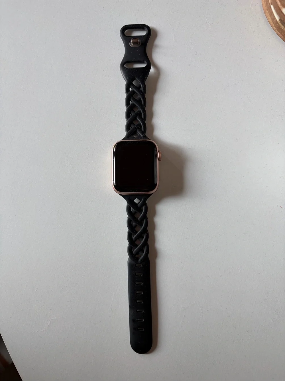 Rose Gold Apple Watch SE With Braided Silicone Band